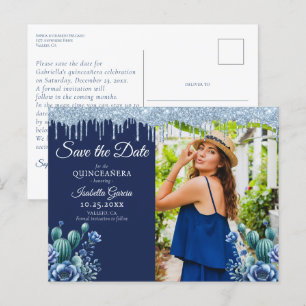 Mexicaanse Stijl Blauw Quinceañera Save the Date Briefkaart