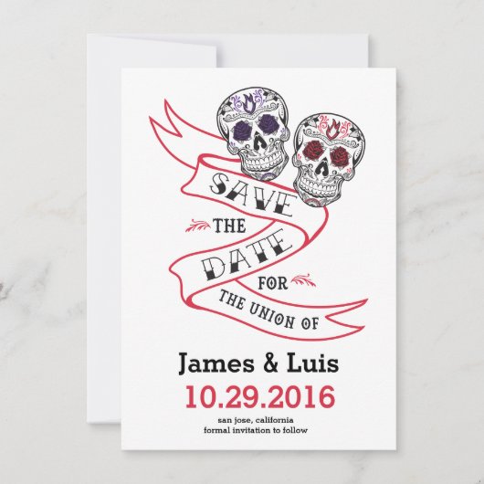 Mexicaanse Sugar Skull Wedding Save the date 4.5x6 (Voorkant)