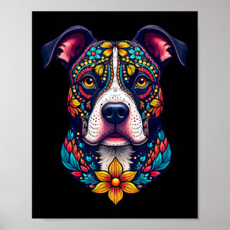 Mexicaanse Suiker Schedel Pitbull Hond Dia De Muer Poster
