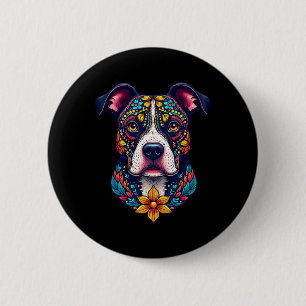 Mexicaanse Suiker Schedel Pitbull Hond Dia De Muer Ronde Button 5,7 Cm