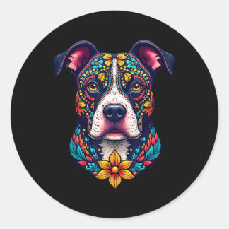 Mexicaanse Suiker Schedel Pitbull Hond Dia De Muer Ronde Sticker