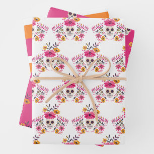 Mexicaanse Suiker Schedel Roze Bloemen Cinco de Ma Inpakpapier Vel