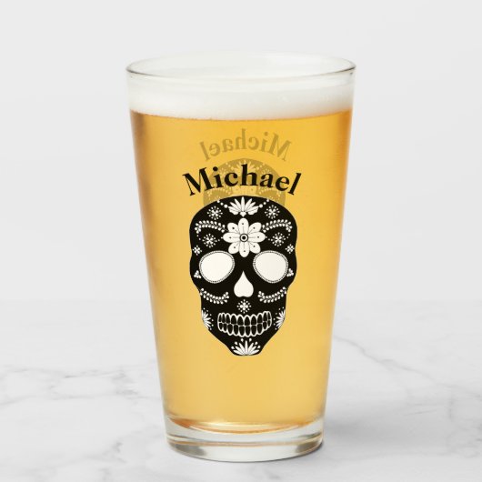 Mexicaanse suikerriet zwart en wit met naam glas (Voorkant gevuld)