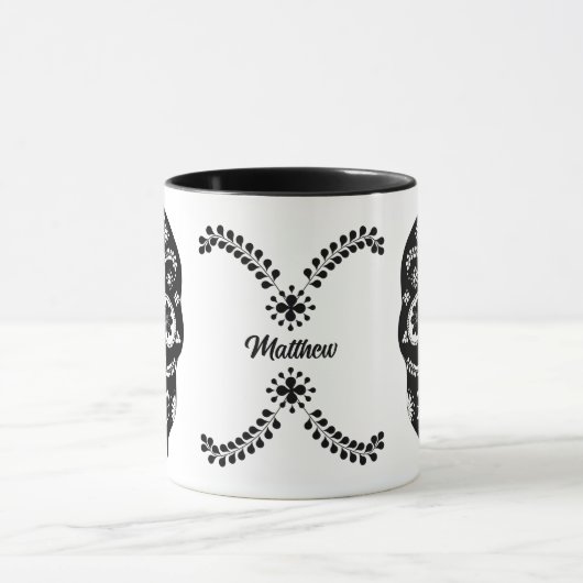 Mexicaanse suikerschedel 2 zwart en wit met naam mok (Midden)