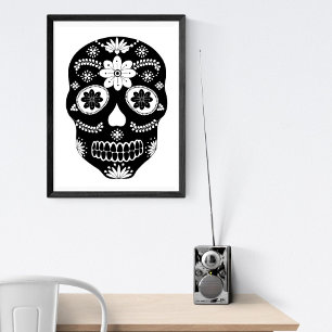 Mexicaanse suikerschedel 2 zwart-wit Poster