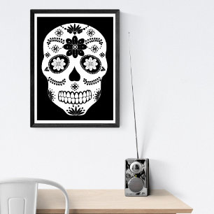 Mexicaanse suikerschedel 2 zwart-wit Poster