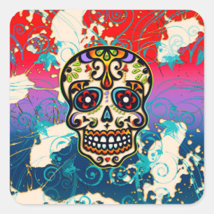 Mexicaanse suikerschedel, Dag van de dood, siervoo Vierkante Sticker