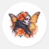 Mexicaanse suikerschedel La Calavera Catrina Stick Ronde Sticker (Voorkant)