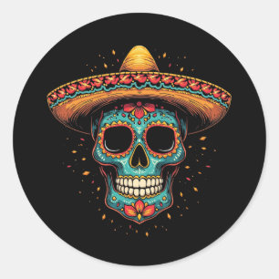 Mexicaanse Suikerschedel Sombrero – Día de los Mue Ronde Sticker