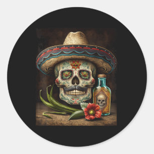 Mexicaanse Suikerschedel Tequila Sombrero Cinco De Ronde Sticker