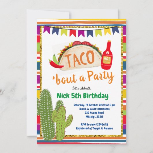 Mexicaanse Taco Bout a Party Birthday Uitnodiging (Voorkant)