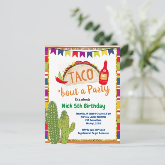 Mexicaanse Taco Bout a Party Birthday Uitnodiging (Staand voorkant)