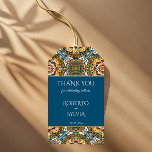 Mexicaanse Talavera blauwgroen elegante huwelijksg Cadeaulabel