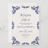 Mexicaanse Talavera Blue Floral Minimalist Wedding Kaart (Voorkant)