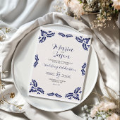 Mexicaanse Talavera Blue Floral Minimalist Wedding Kaart