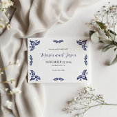 Mexicaanse Talavera Blue Floral Minimalist Wedding Save The Date