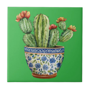 Mexicaanse Talavera Hacienda Style Cactus Tegel Tegeltje