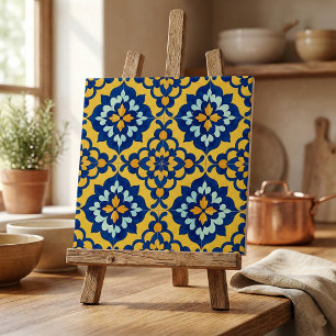 Mexicaanse Talavera Spaanse Azulejo Blauwe en Gele Tegeltje