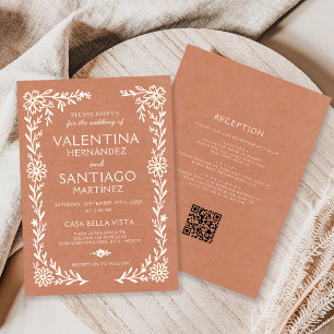 Mexicaanse Talavera Terracotta Bloem Boho Bruiloft Kaart