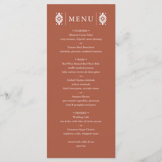 Mexicaanse Terra Cotta Wedding Menu (Voorkant)