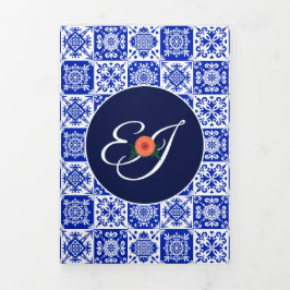 Mexicaanse Tile Marigolds Wedding Tri-Fold Uitnodi Drieluik Uitnodiging