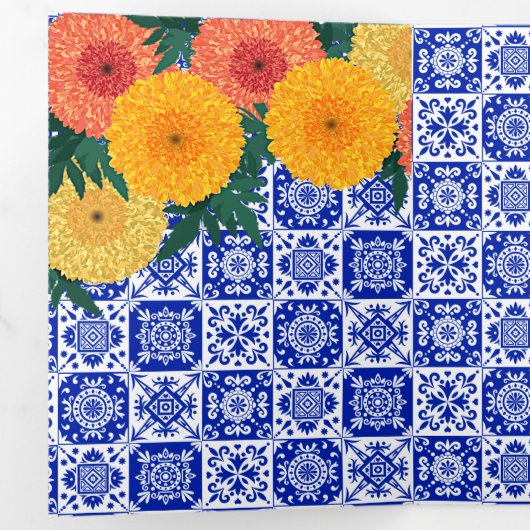 Mexicaanse Tile Marigolds Wedding Tri-Fold Uitnodi Drieluik Uitnodiging (Binnenzijde eerst)