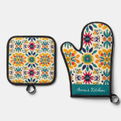 Mexicaanse Titel Patroon Oven Mitt en Pothouders Ovenwant & Pannenlap Set (Voorkant)