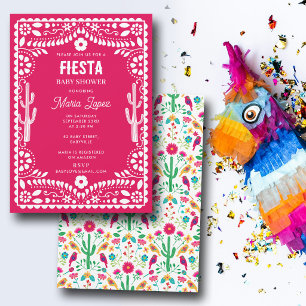 Mexicaanse traditionele bloemenfeest roze babyshow kaart
