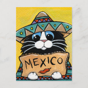 Mexicaanse Tuxedo Cat Hitchhiker Briefkaart