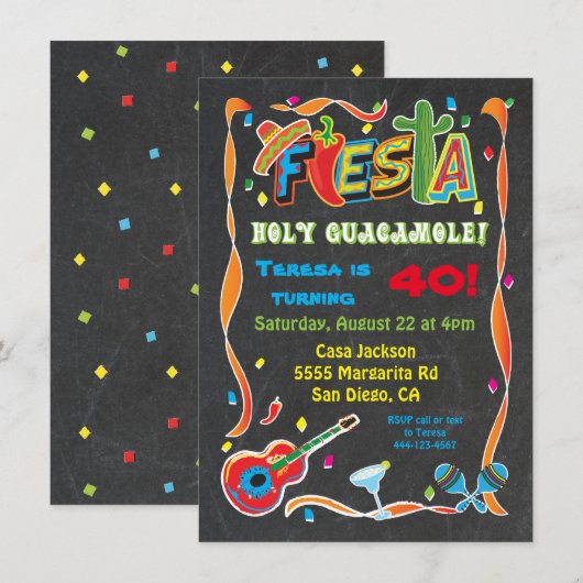 Mexicaanse uitnodiging voor Fiesta Birthday Party (Voorkant / Achterkant)