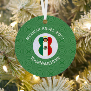 Mexicaanse Vlag Engel Groen Wit Jaar Naam Rond Metalen Ornament
