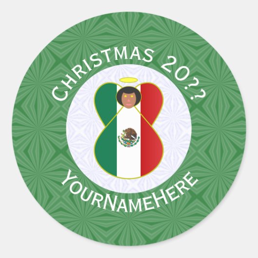 Mexicaanse vlag kerst engel gepersonaliseerd ronde sticker (Voorkant)