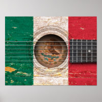 Mexicaanse vlag op de oude akoestische gitaar