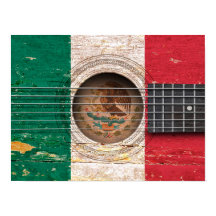 Mexicaanse vlag op de oude akoestische gitaar