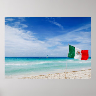 Mexicaanse vlag op een strand poster