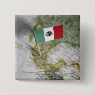 Mexicaanse vlag op kaart vierkante button 5,1 cm