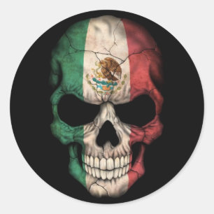 Mexicaanse vlag schedel op zwart ronde sticker