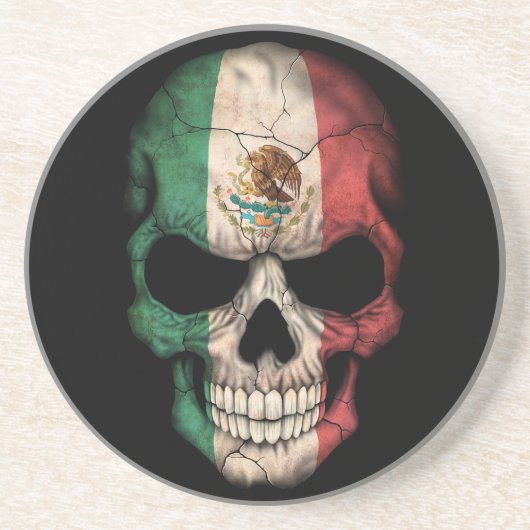Mexicaanse vlag schedel op zwart zandsteen onderzetter (Voorkant)