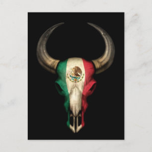 Mexicaanse vlagbull Skull op Black Briefkaart