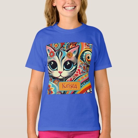 Mexicaanse volkskunst Abstracte kitty cat geperson T-shirt (Voorkant)