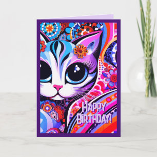 Mexicaanse Volkskunst Abstracte Kitty Cat Verjaard Kaart