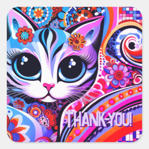 Mexicaanse Volkskunst Abstracte Kitty Cat Verjaard Vierkante Sticker