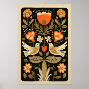 Mexicaanse volkskunstprint Levensboom Vogels, Donk Poster