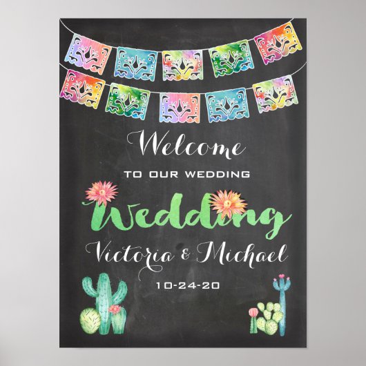 Mexicaanse Waterverf cactus banner Wedding Sign Poster (Voorkant)