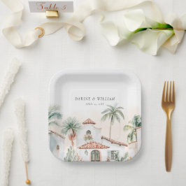 Mexicaanse Waterverf Palm Tree Destination Wedding Papieren Bordje