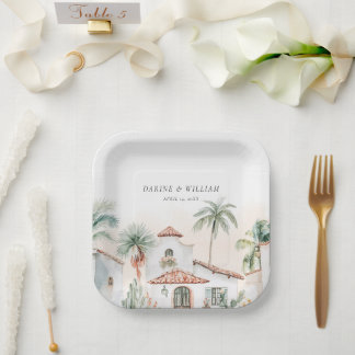 Mexicaanse Waterverf Palm Tree Destination Wedding Papieren Bordje