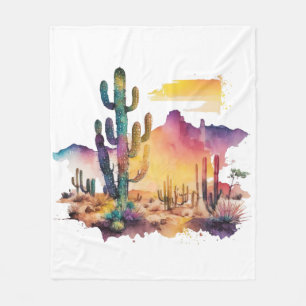 Mexicaanse waterverf woestijn zonsondergang fleece deken