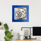 Mexicaanse Zilver Sun & Moon On Blue Poster (Thuiskantoor)