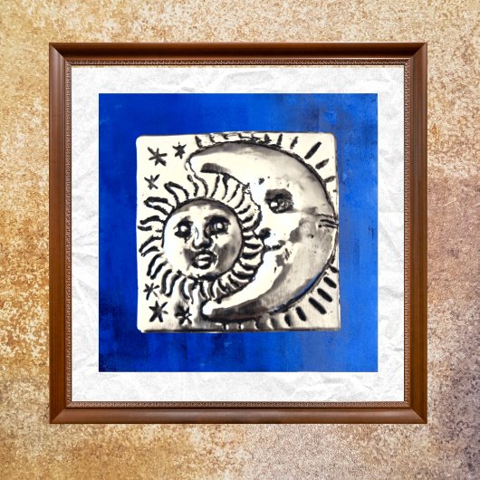 Mexicaanse Zilver Sun & Moon On Blue Poster