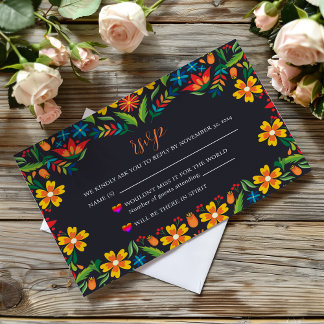 Mexicaanse zwarte bloem kleurrijke botanische brui RSVP kaartje